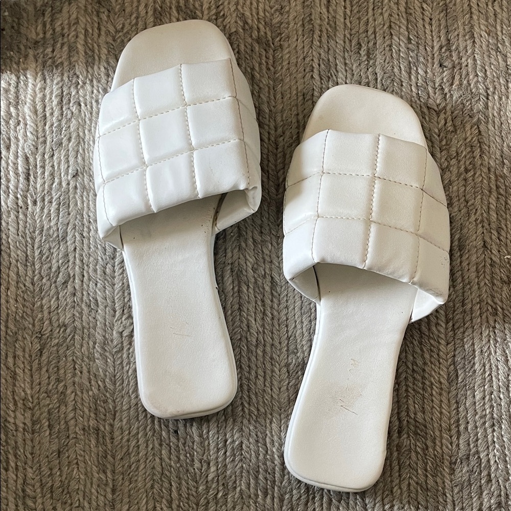Quilted White Slide Mules for Women